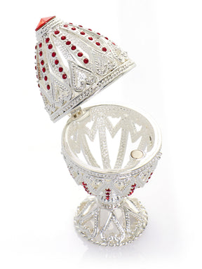 Keren Kopal Silver Easter Egg with Red Crystals & Hearts