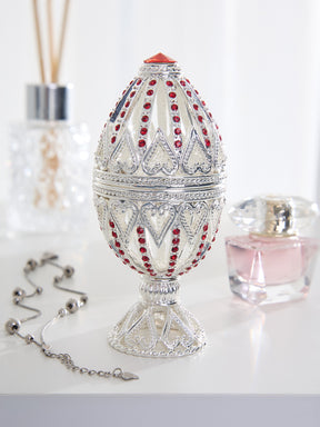 Keren Kopal Silver Easter Egg with Red Crystals & Hearts