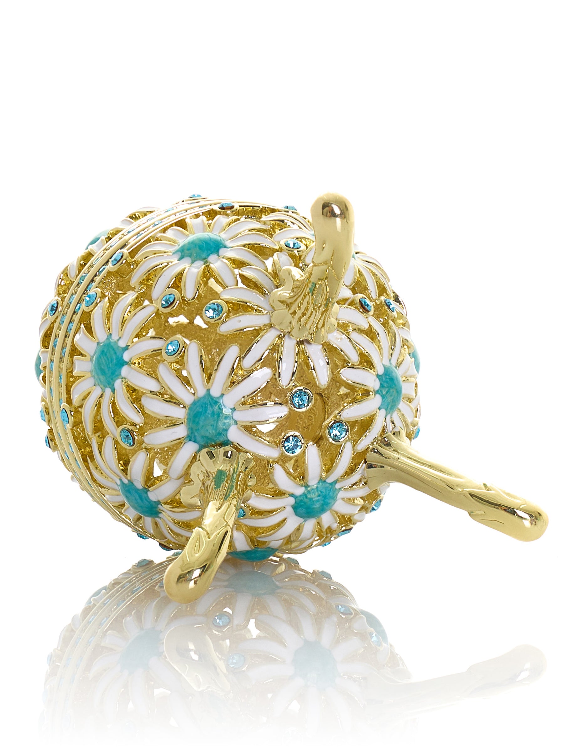 Keren Kopal Gold Easter Egg with Blue and White Flowers