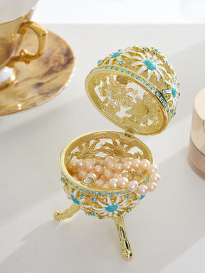 Keren Kopal Gold Easter Egg with Blue and White Flowers
