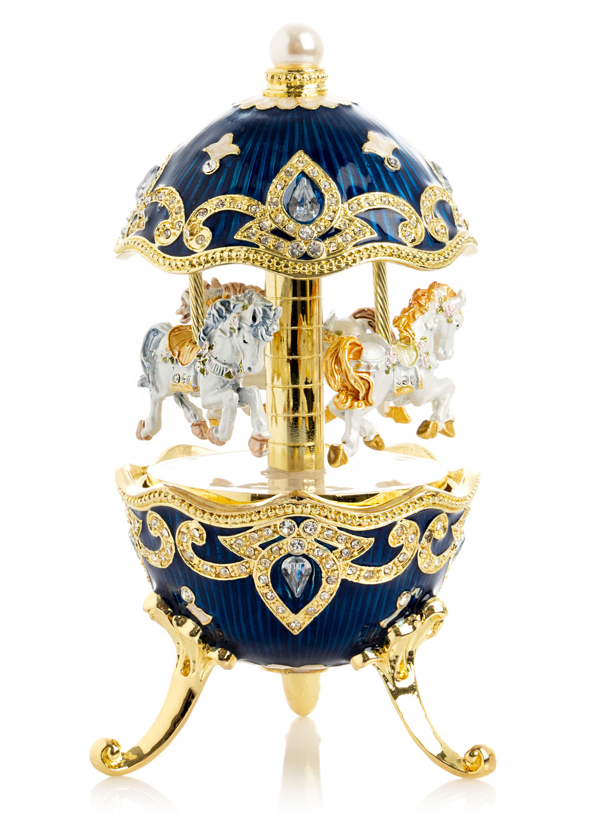 Keren Kopal Blue Wind up Horse Carousel Faberge Egg