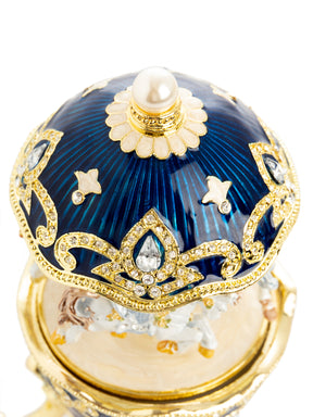 Blue Wind up Horse Carousel Faberge Egg