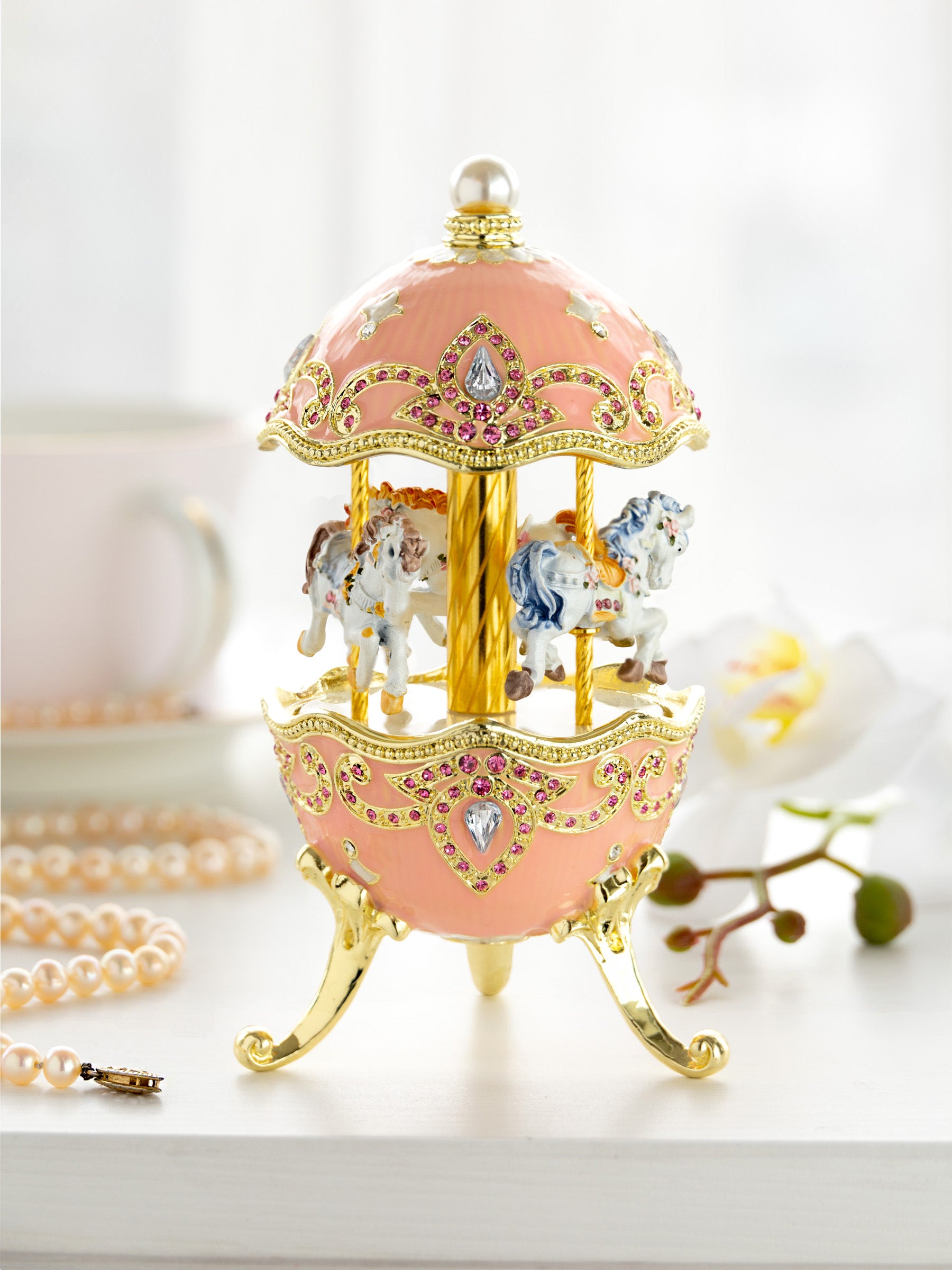 Pink Faberge Egg with Horse Carousel