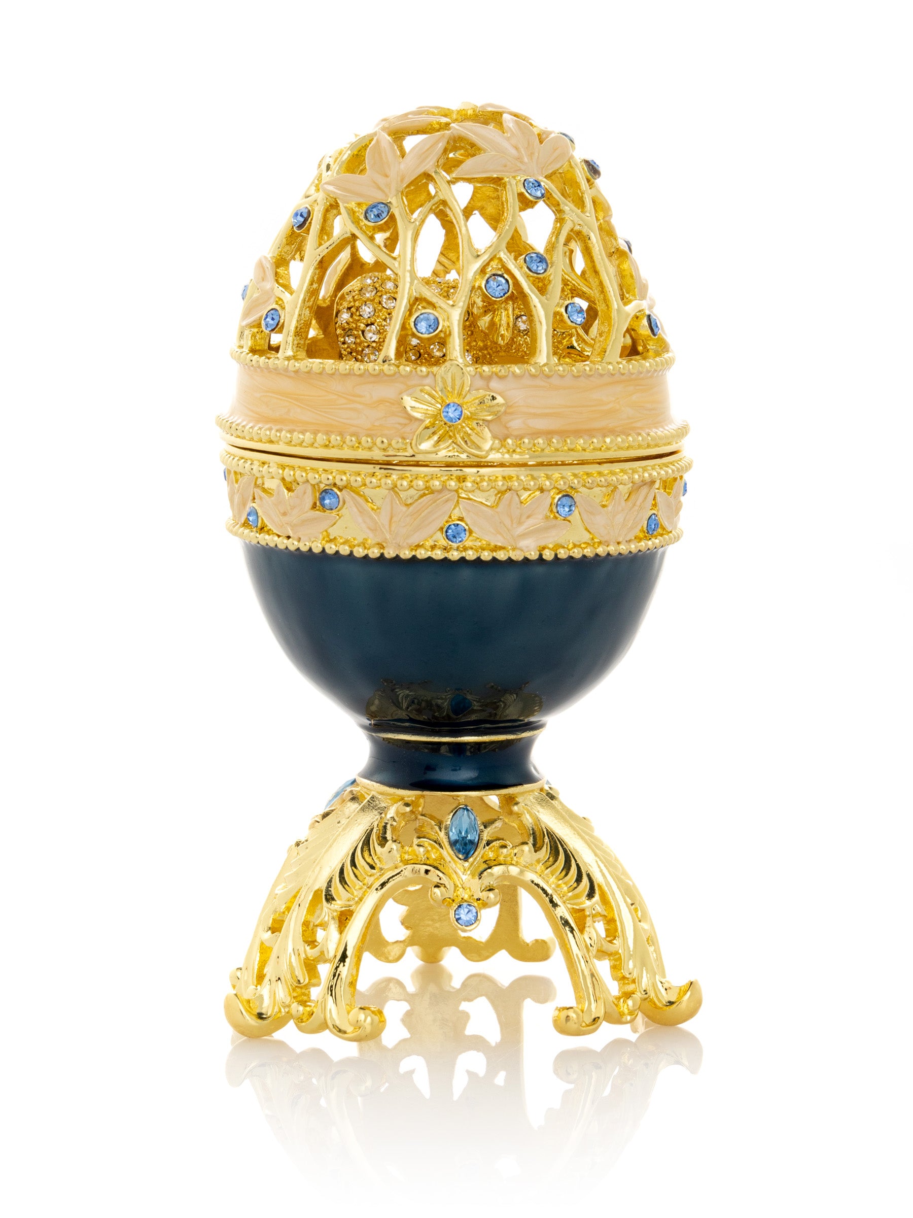 Golden Blue Faberge Egg with a Golden Elephant