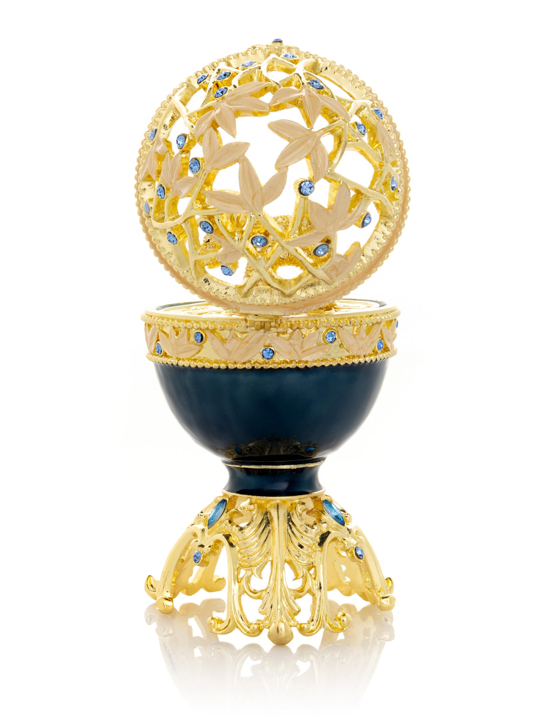 Keren Kopal Golden Blue Faberge Egg with a Golden Elephant