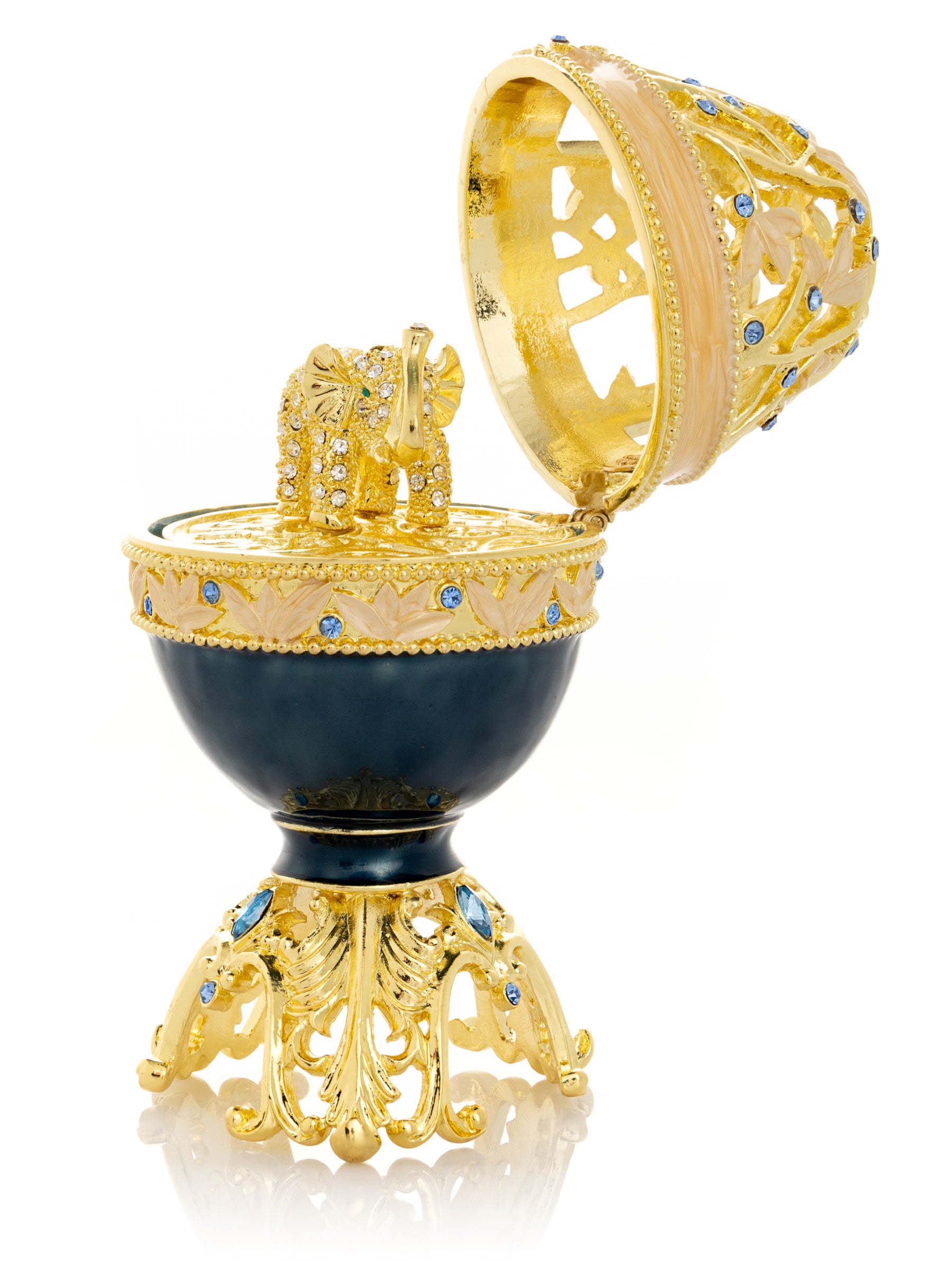 Keren Kopal Golden Blue Faberge Egg with a Golden Elephant