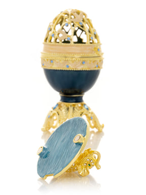 Keren Kopal Golden Blue Faberge Egg with a Golden Elephant