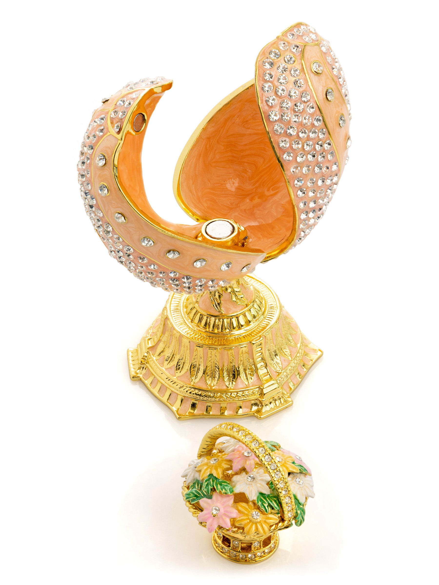 spiral salmon pink Faberge Egg with flowers bouquet