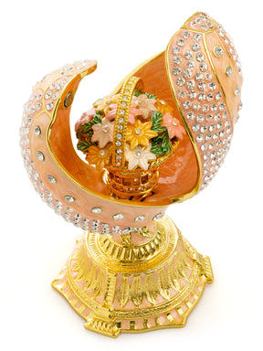 spiral salmon pink Faberge Egg with flowers bouquet