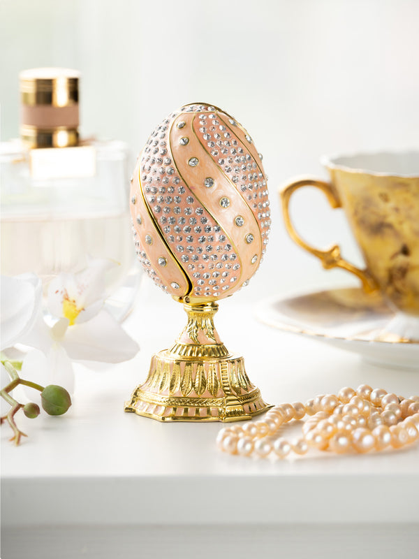 Spiral Salmon Pink Faberge Egg with Flowers Bouquet