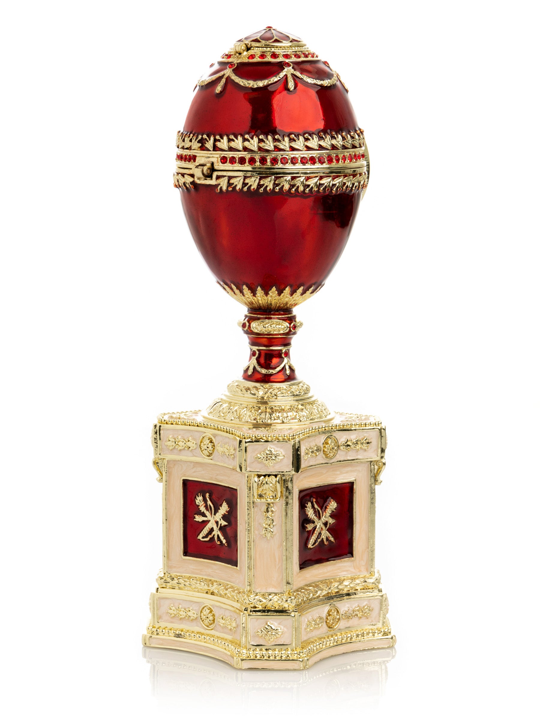 Keren Kopal Red Faberge Egg with a Pearl and a Clock