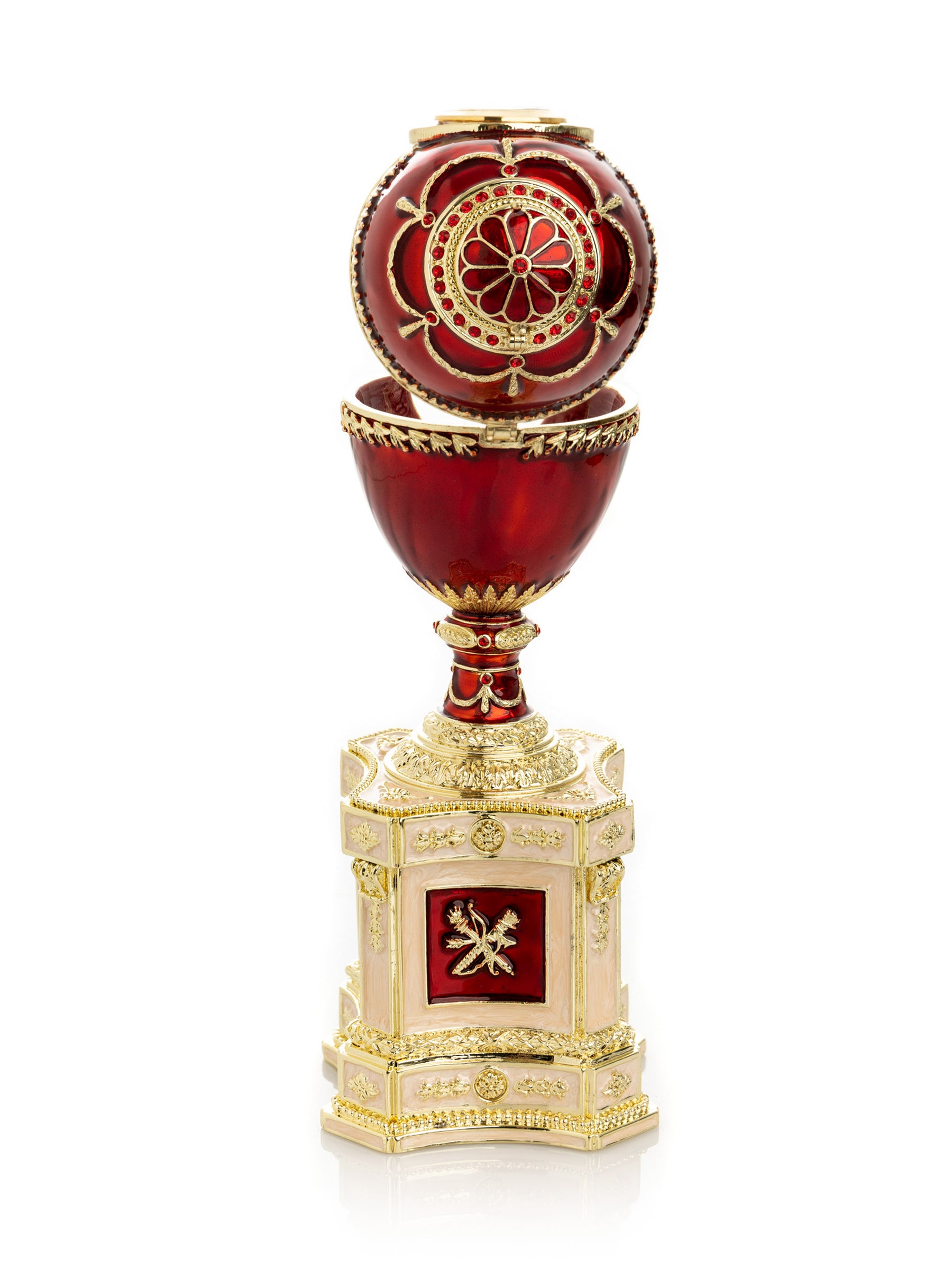 Keren Kopal Red Faberge Egg with a Pearl and a Clock