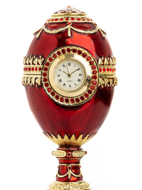 Keren Kopal Red Faberge Egg with a Pearl and a Clock