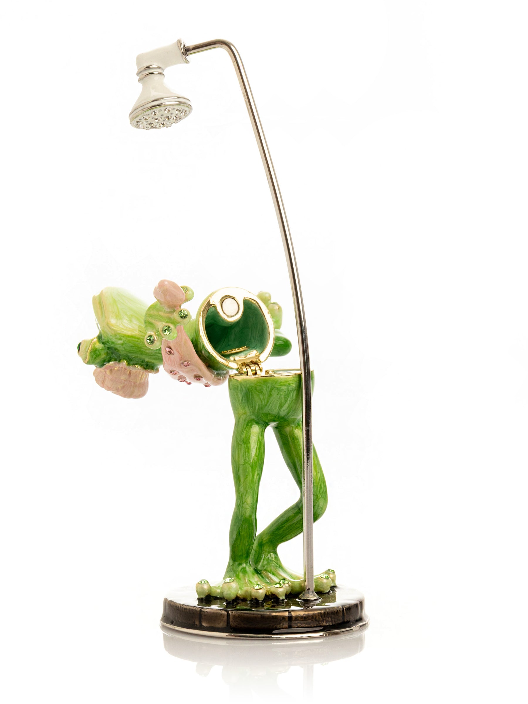 Keren Kopal Frog Taking a Shower Trinket Box with Pink Towel