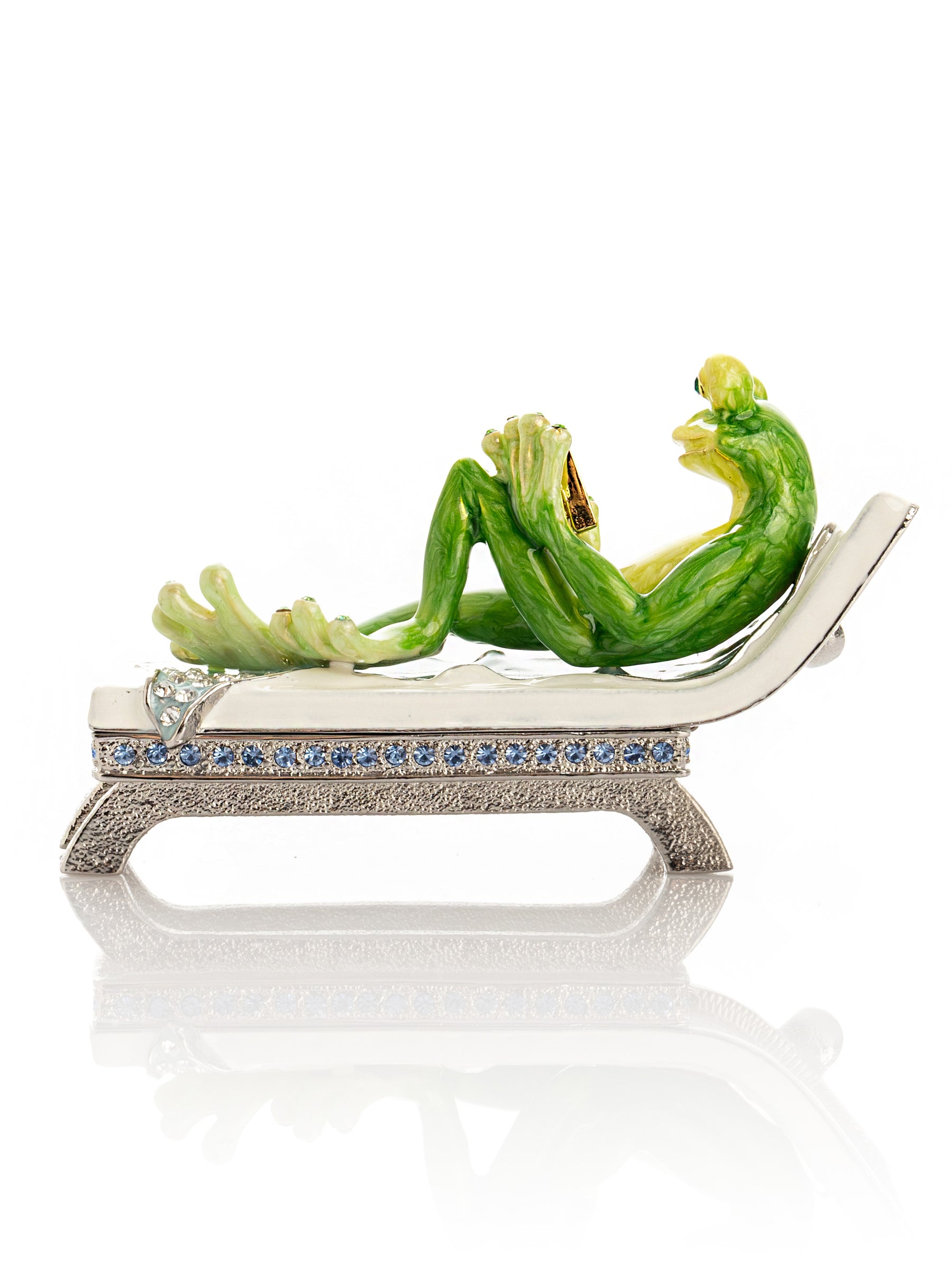 Relaxing Frog Reading a book on Sun Lounger Trinket Box