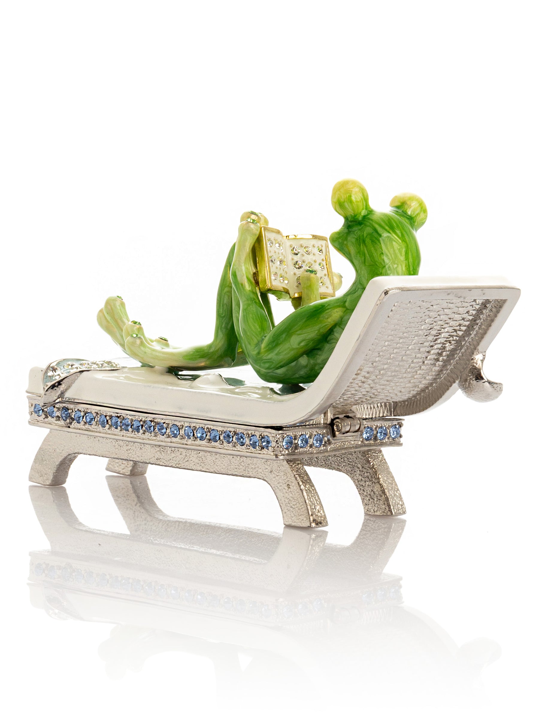 Relaxing Frog Reading a book on Sun Lounger Trinket Box