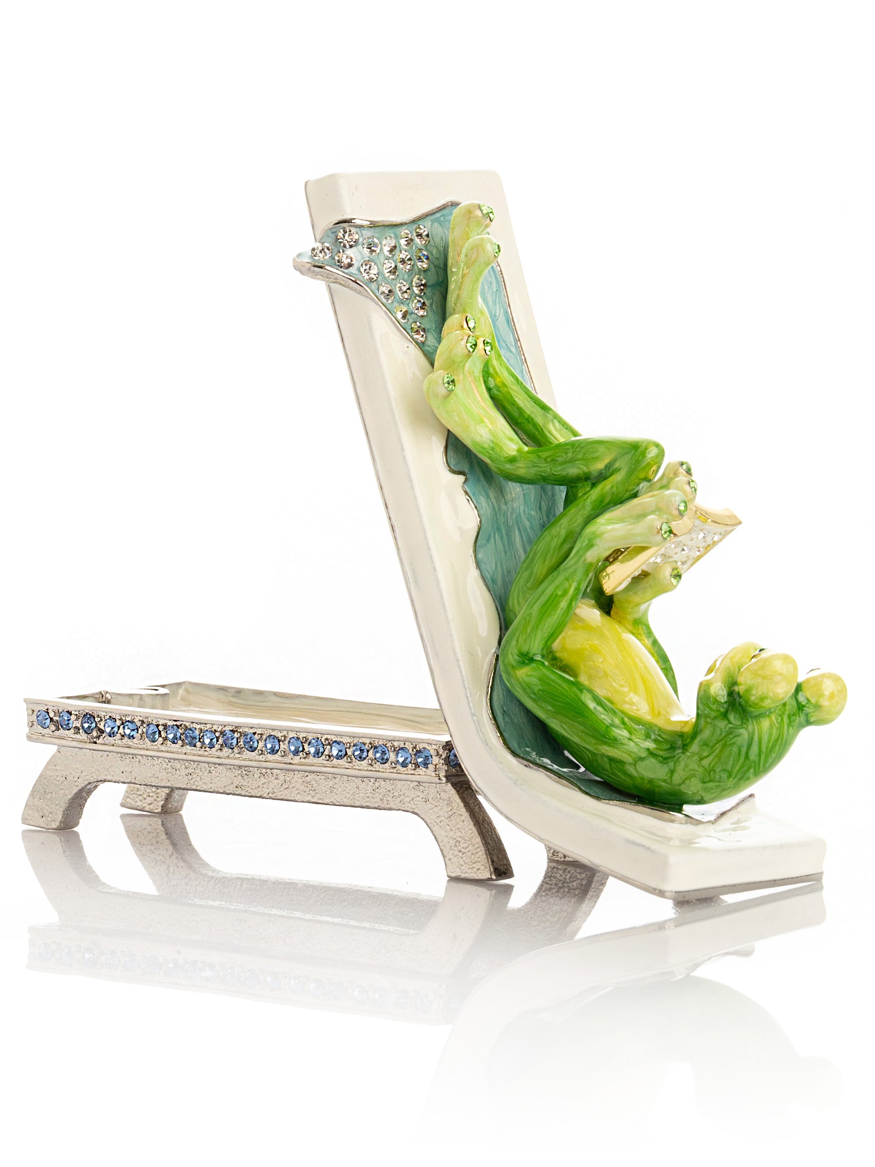 Relaxing Frog Reading a book on Sun Lounger Trinket Box
