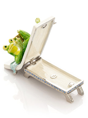 Relaxing Frog Reading a book on Sun Lounger Trinket Box