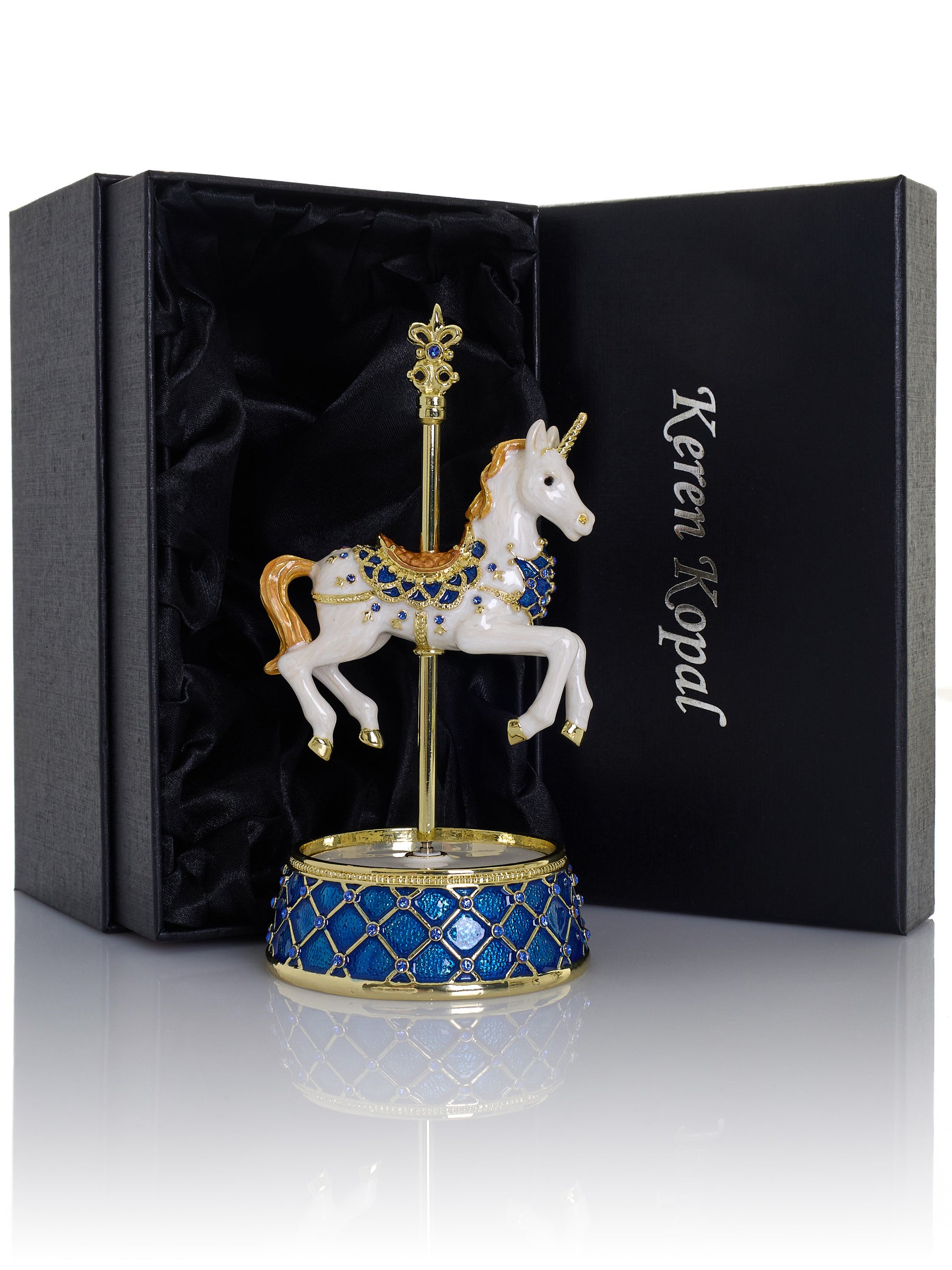 Keren Kopal White Unicorn Carousel Horse Music Box