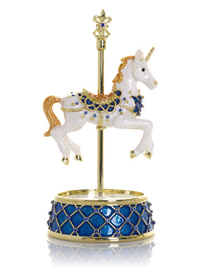 Keren Kopal White Unicorn Carousel Horse Music Box