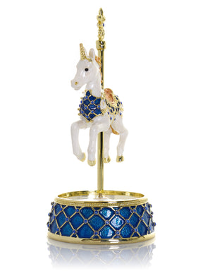 Keren Kopal White Unicorn Carousel Horse Music Box