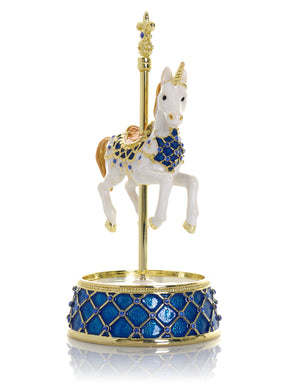 Keren Kopal White Unicorn Carousel Horse Music Box