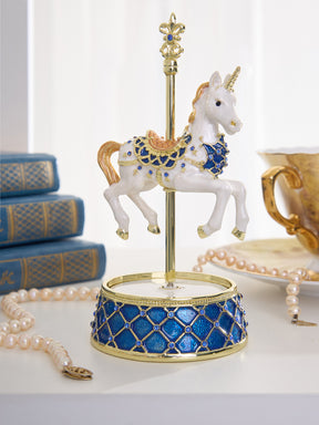 Keren Kopal White Unicorn Carousel Horse Music Box