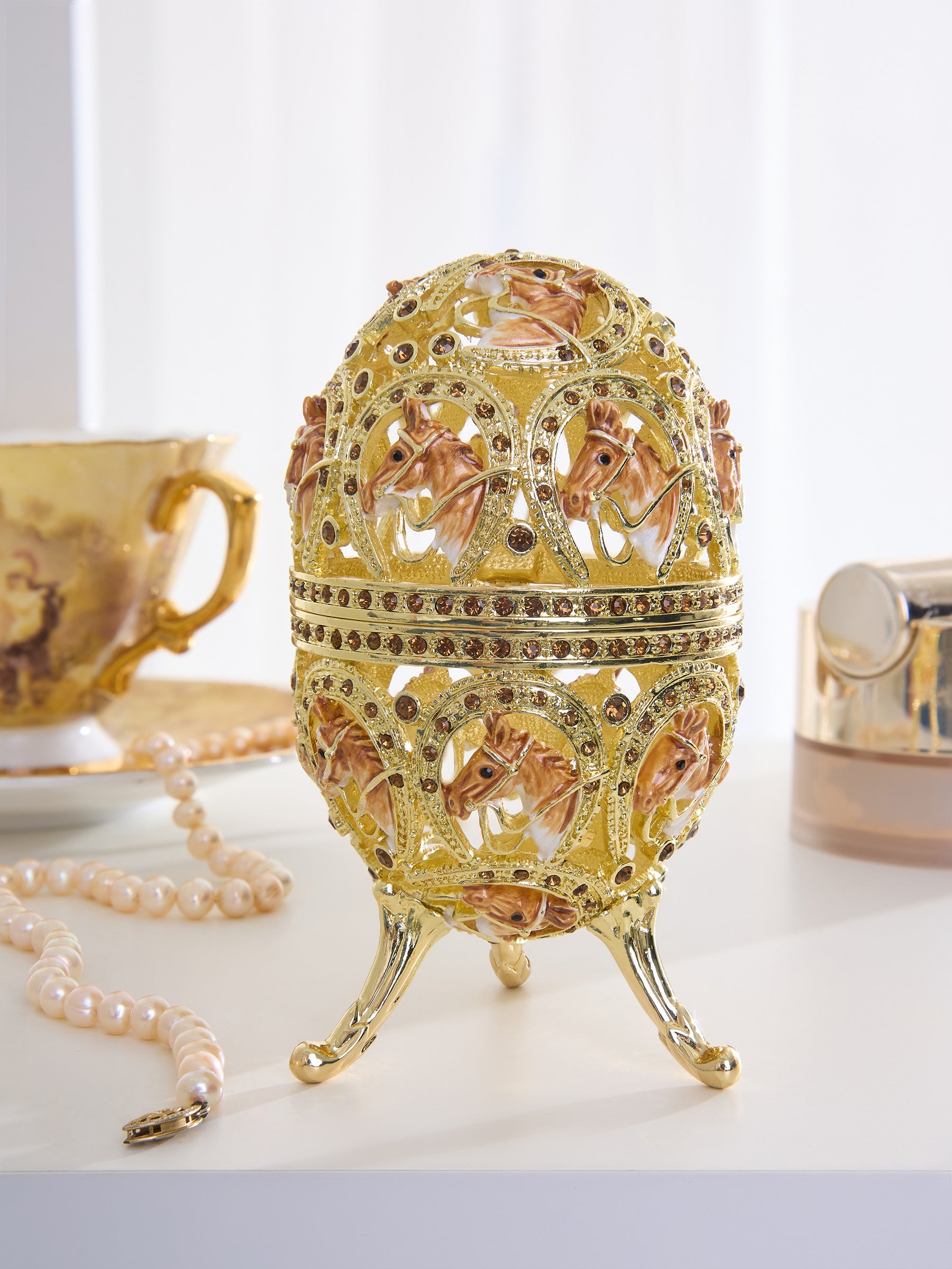 Keren Kopal Golden Easter Egg decorated with Horses