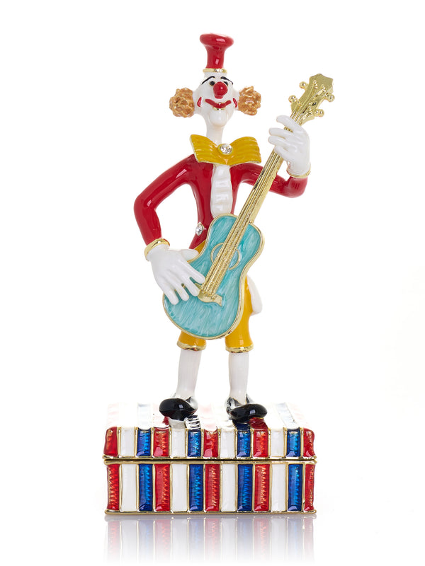 Musical Circus Clown with Turquoise Guitar Trinket Box