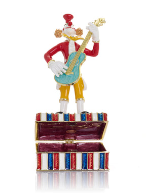 Musical Circus Clown with Turquoise Guitar Trinket Box
