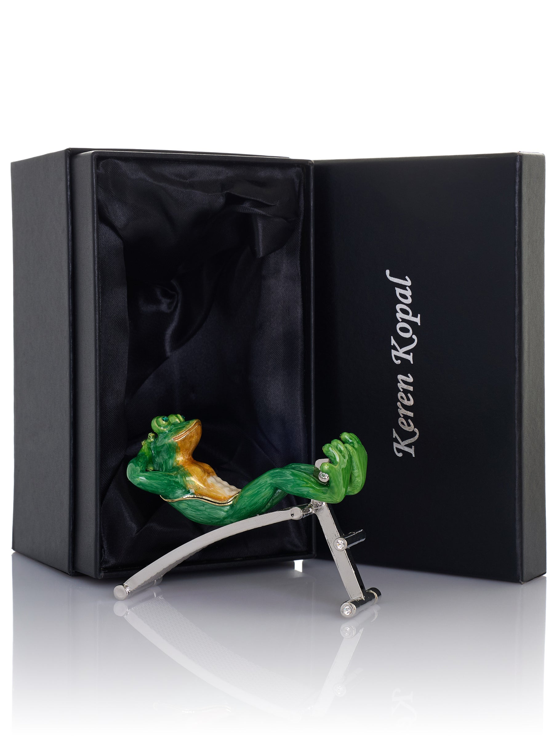 Grenouille Verte Faisant de l'Exercice sur un Banc – Boîte à Bijoux