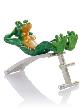 Grenouille Verte Faisant de l'Exercice sur un Banc – Boîte à Bijoux