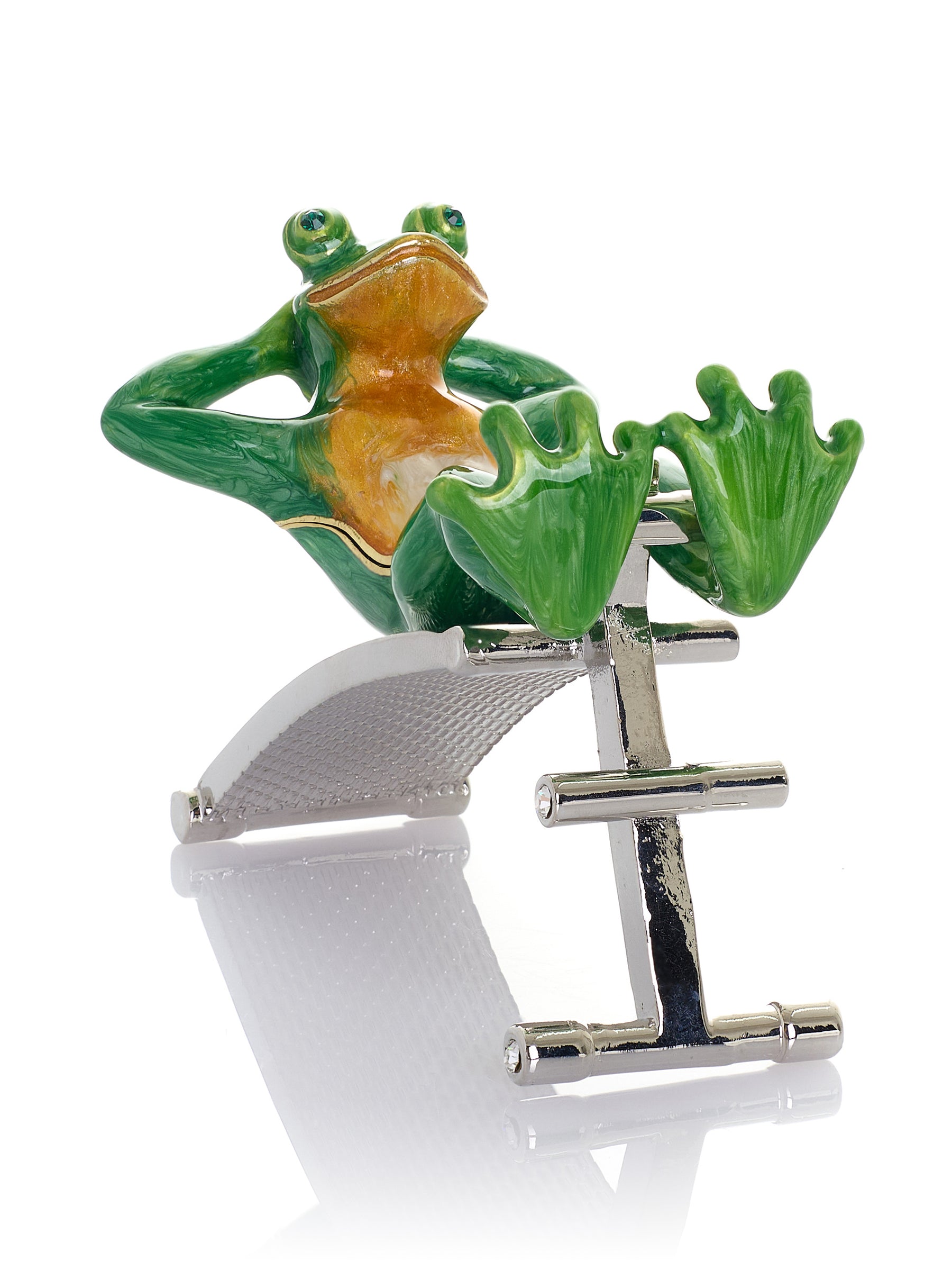 Grenouille Verte Faisant de l'Exercice sur un Banc – Boîte à Bijoux