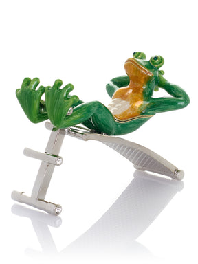 Grenouille Verte Faisant de l'Exercice sur un Banc – Boîte à Bijoux