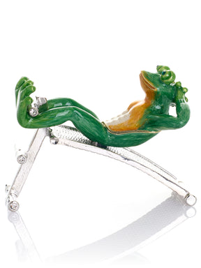 Grenouille Verte Faisant de l'Exercice sur un Banc – Boîte à Bijoux