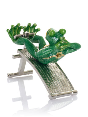 Grenouille Verte Faisant de l'Exercice sur un Banc – Boîte à Bijoux