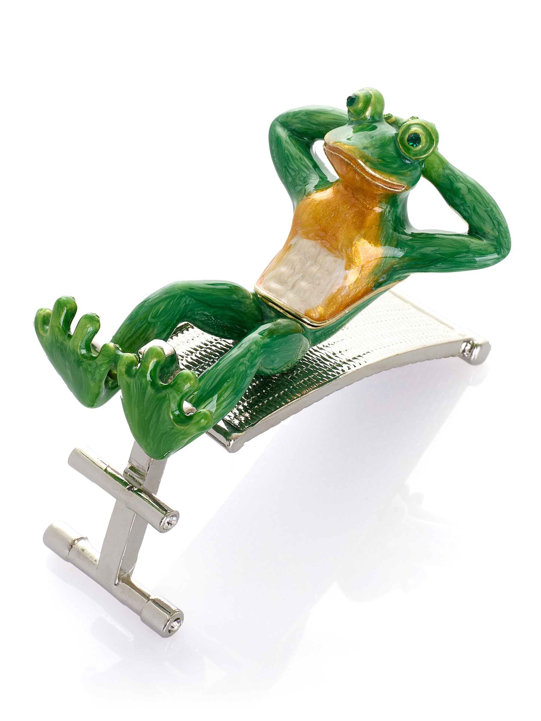 Grenouille Verte Faisant de l'Exercice sur un Banc – Boîte à Bijoux