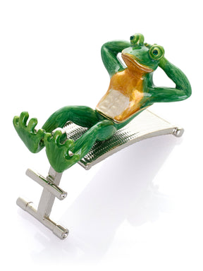Grenouille Verte Faisant de l'Exercice sur un Banc – Boîte à Bijoux