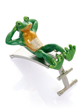 Grenouille Verte Faisant de l'Exercice sur un Banc – Boîte à Bijoux