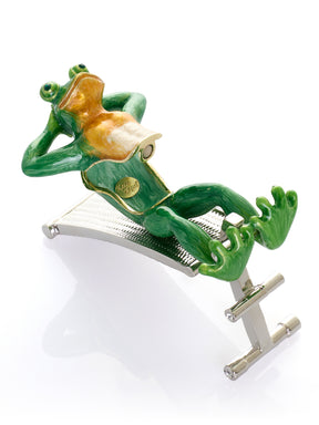 Grenouille Verte Faisant de l'Exercice sur un Banc – Boîte à Bijoux