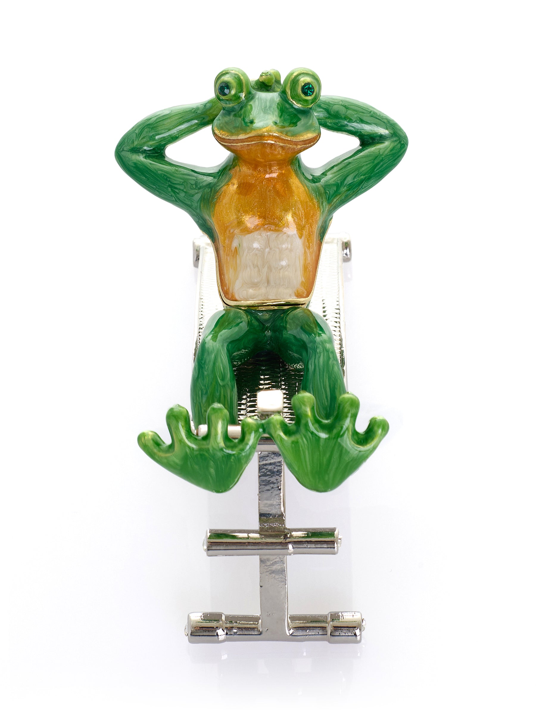 Grenouille Verte Faisant de l'Exercice sur un Banc – Boîte à Bijoux