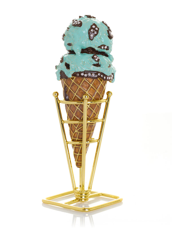 Summer Special Mint Chocolate Chip Ice Cream Cone Trinket Box