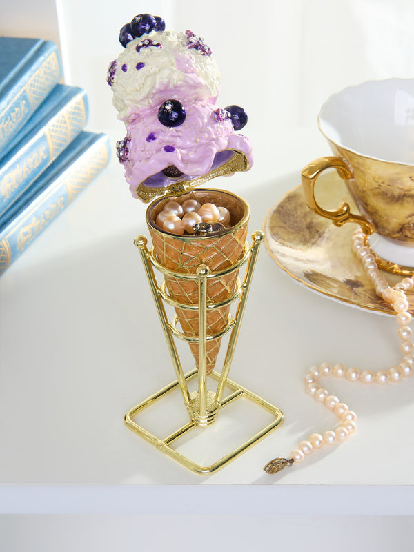 Summer Special Wild Blueberry Cream Ice Cream Cone Trinket Box