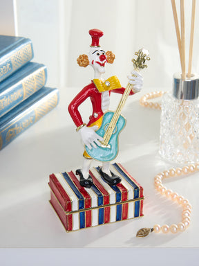 Musical Circus Clown with Turquoise Guitar Trinket Box