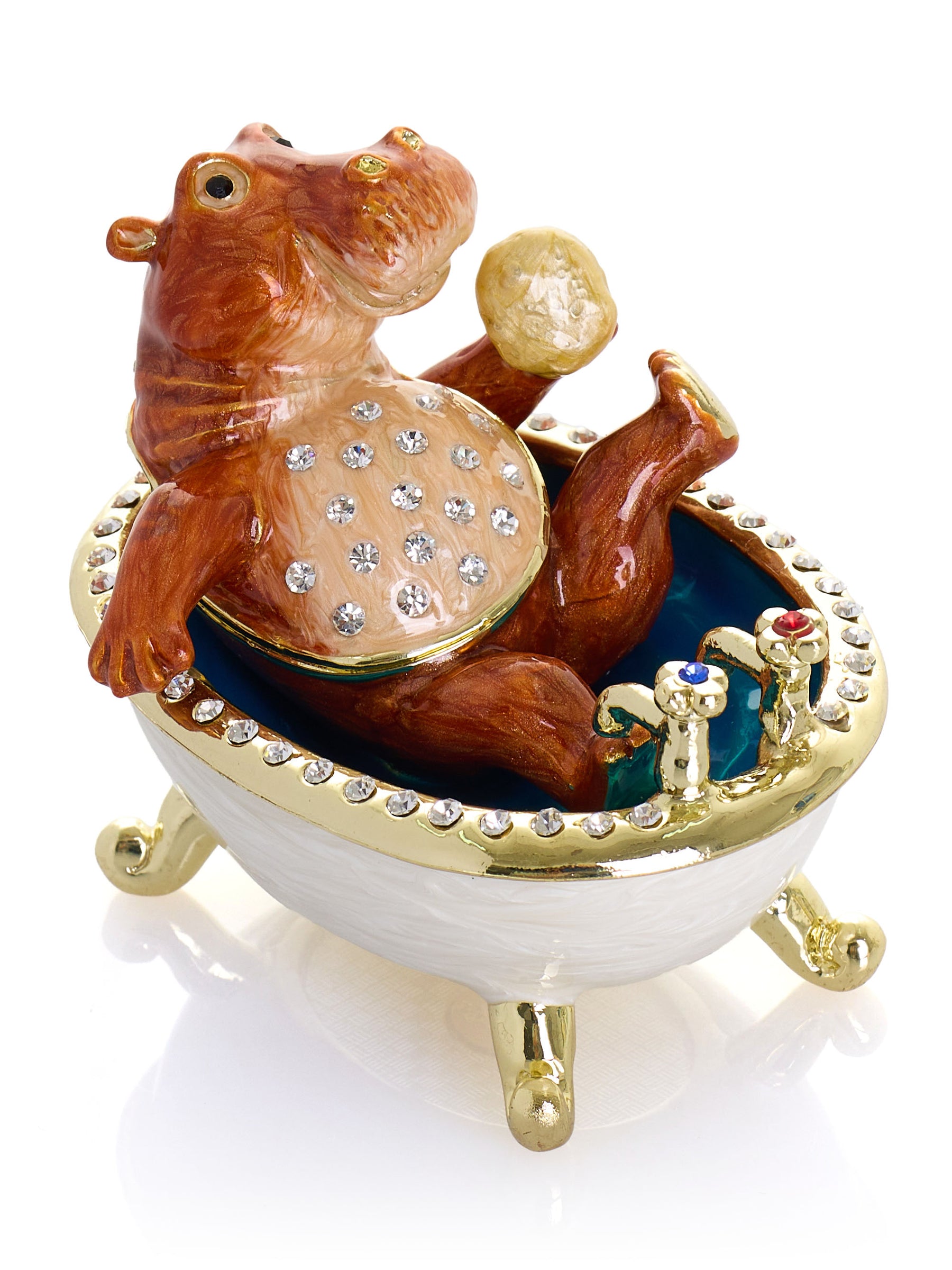 Hippopotame Brun Prenant un Bain dans une Baignoire sur Pieds