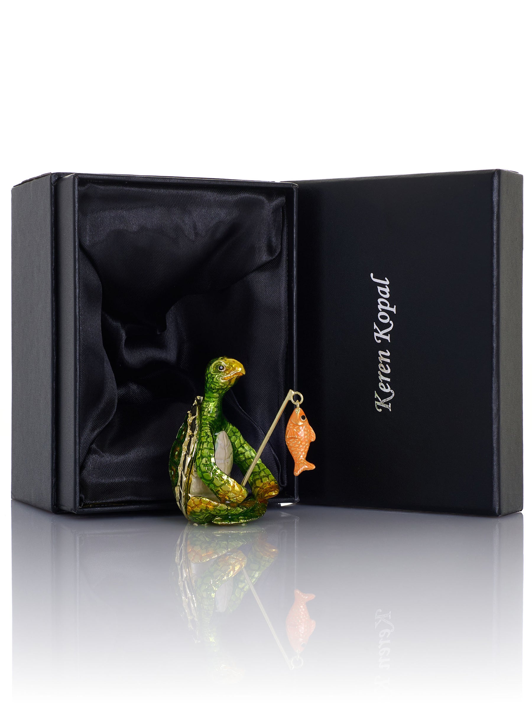 Turtle Fishing for a Goldfish Trinket Box