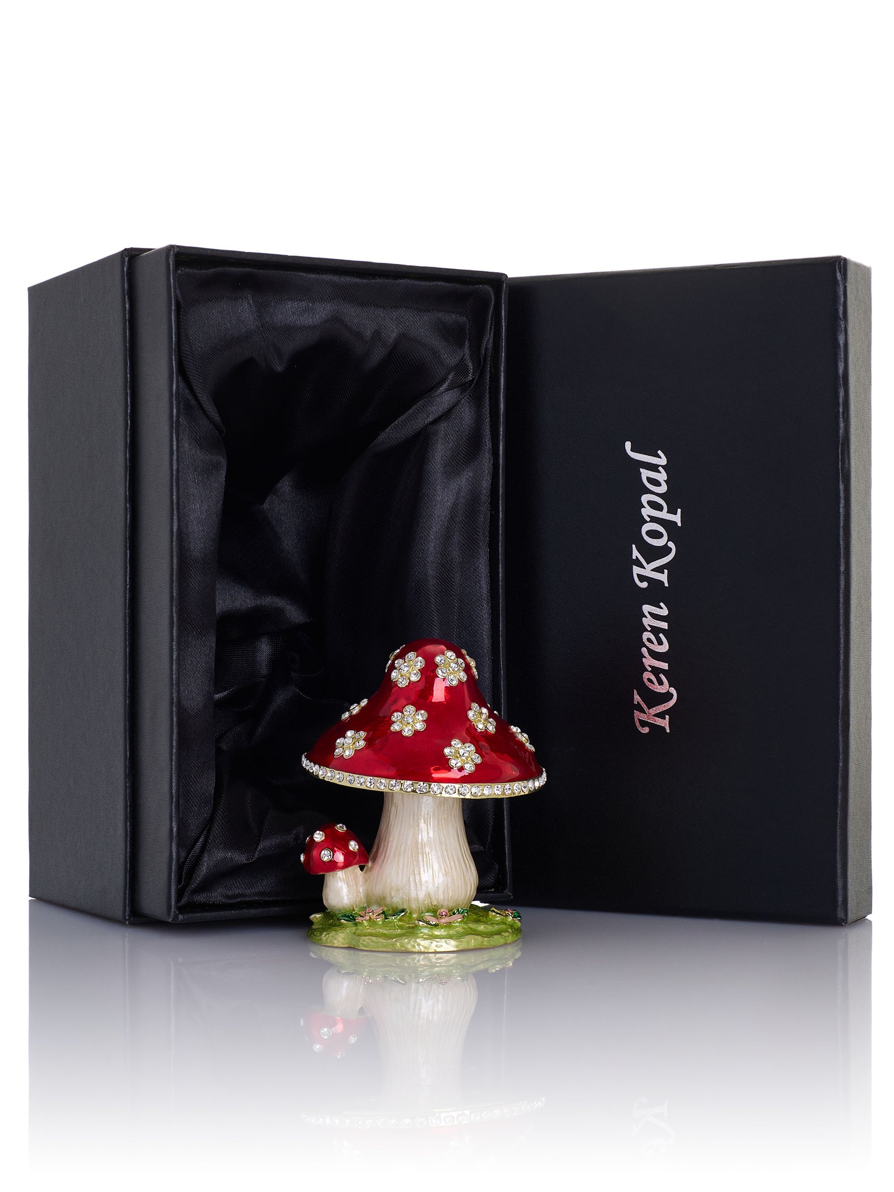 Crystal-Embellished Red Mushroom Trinket Box by Keren Kopal