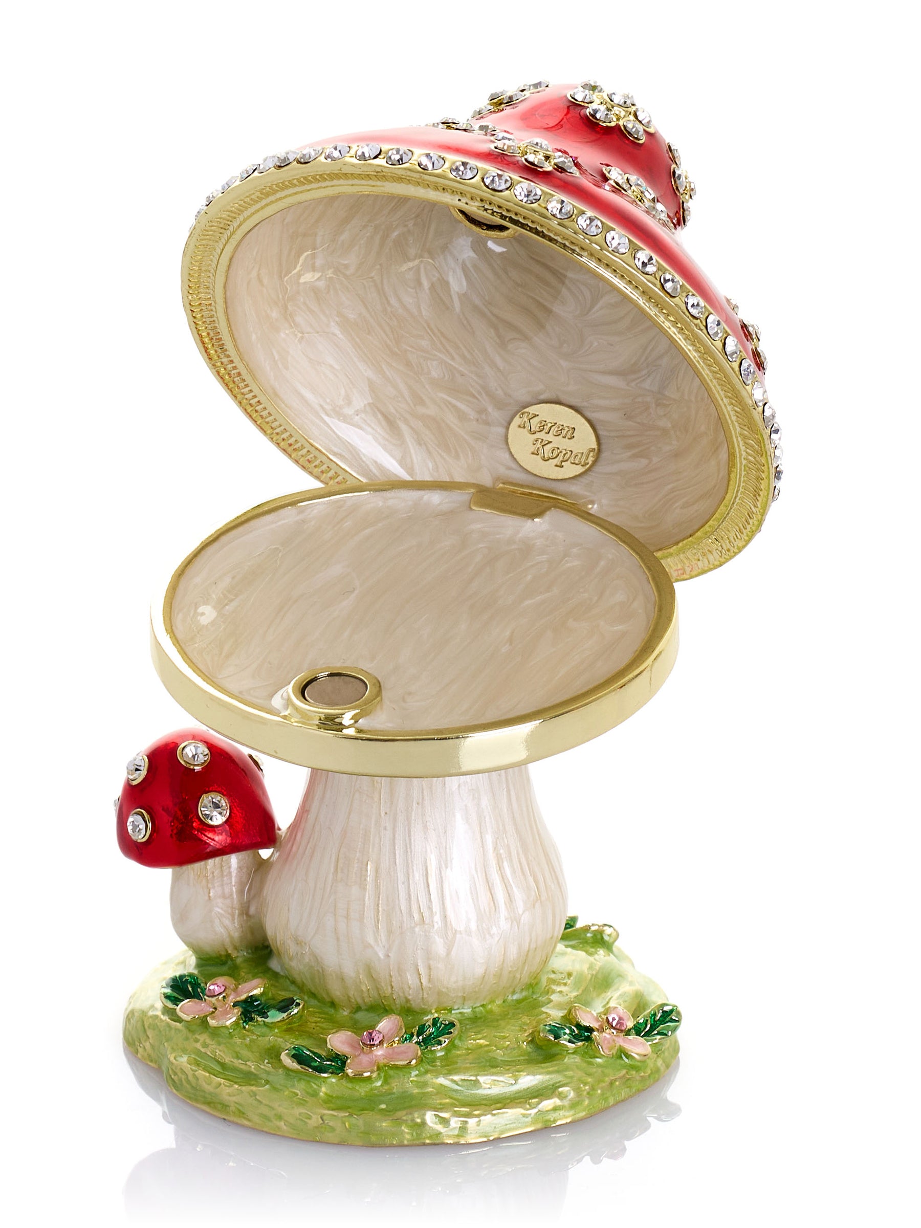 Crystal-Embellished Red Mushroom Trinket Box by Keren Kopal