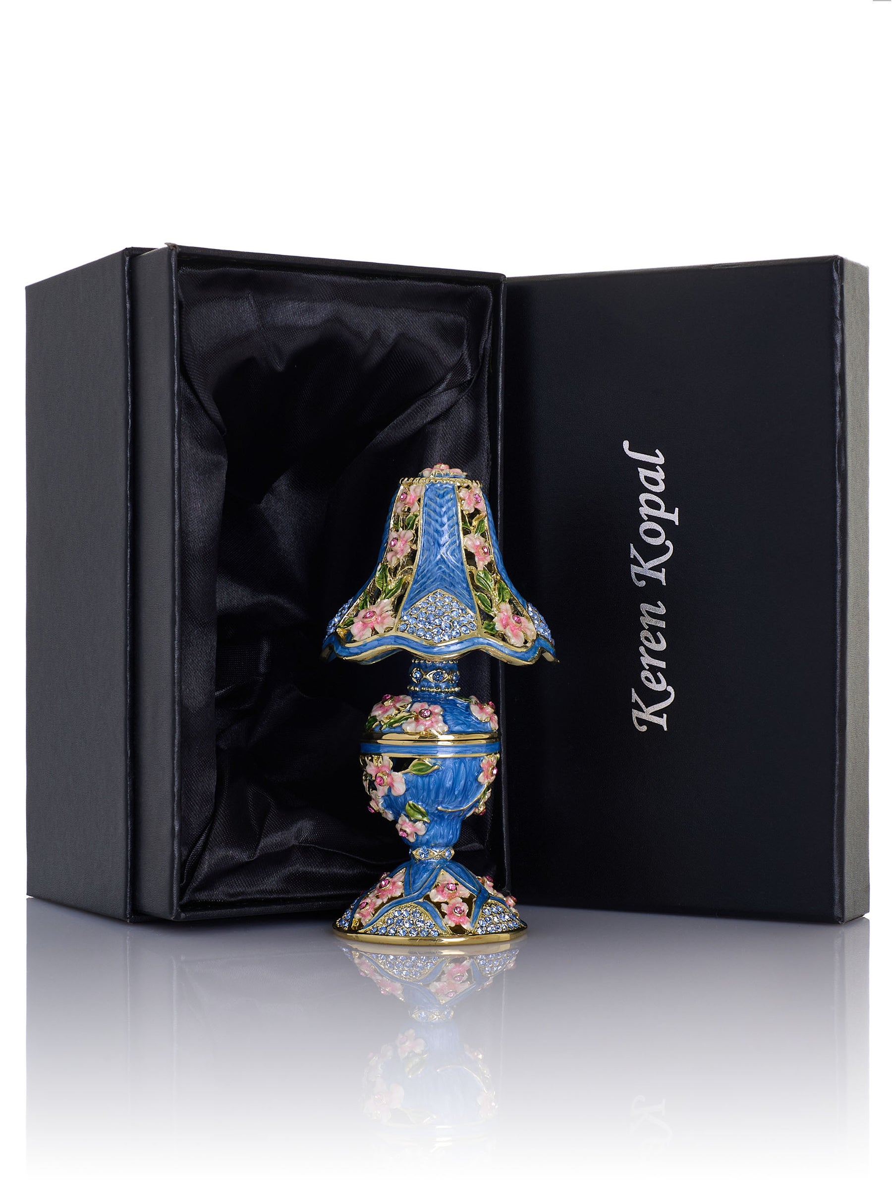 Lampe classique bleu royal décorée de fleurs roses