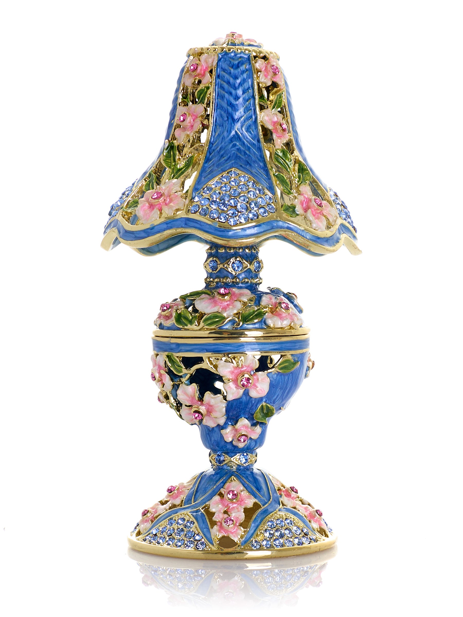 Lampe classique bleu royal décorée de fleurs roses